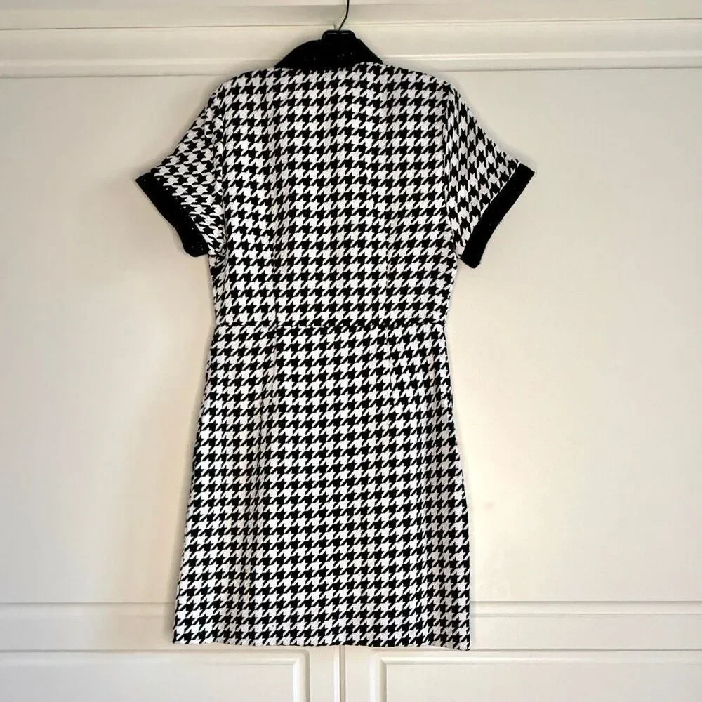 NWT Alexia Admor “Jenni” Tweed Shirtdress black/white houndstooth. Size 10 - Picture 9 of 15